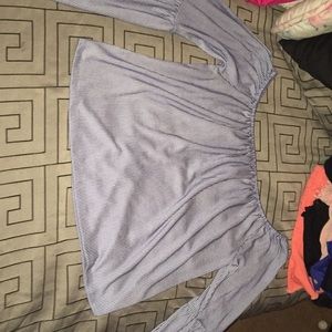 Off the shoulder blue stripped shirt